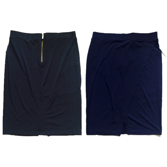 MMK Wrap Navy Pencil Skirt - Picture 4 of 7